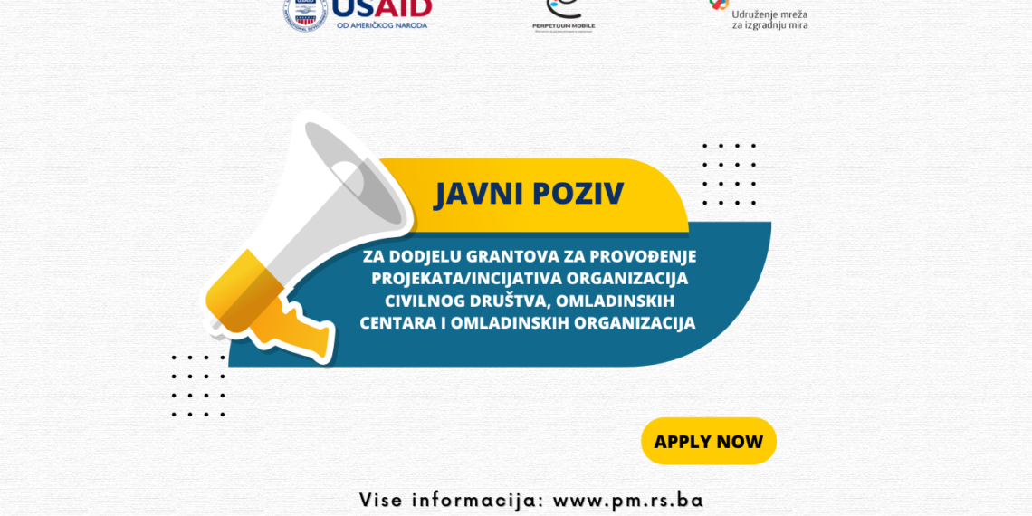 Perpetuum mobile raspisuje JAVNI POZIV za dodjelu grantova za provođenje projekata/incijativa organizacija civilnog društva, omladinskih centara i omladinskih organizacija